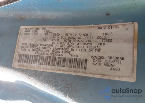 1996 Toyota Tacoma Xtracab from USA, damaged, VIN 4TAVL52N1TZ130965